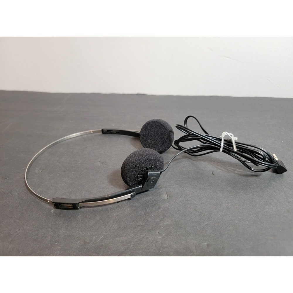 Vintage 1990s Metal Frame Corded Foam Cassette Stereo Headphones Black Tested
